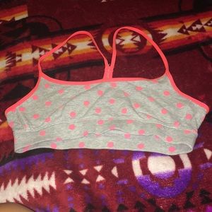 L Heather gray with Coral polka dotted bralette